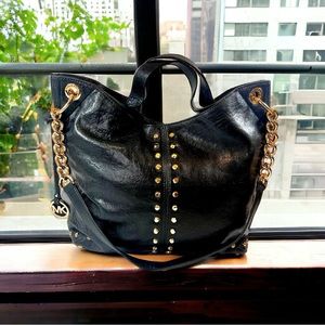 Michael Kors Vintage Black Leather With Gold Studs and Chain Crossbody EVC
